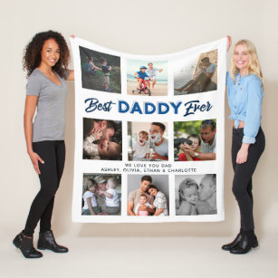 Custom Father's Day Photo Collage Best Daddy Ever Fleece Blanket