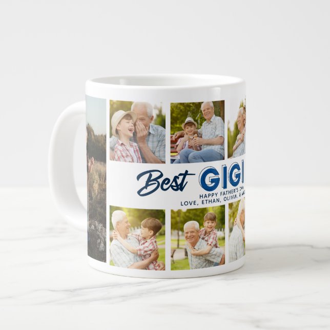 Custom Father's Day Photo Collage Best Papa Ever G Large Coffee Mug (Front Left)
