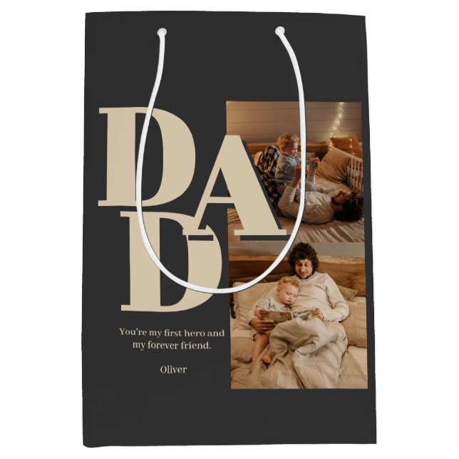 Custom Father's Day Photo Collage | DAD Letters -  Medium Gift Bag (Front)