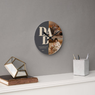 Custom Father's Day Photo Collage   DAD Letters -  Round Clock