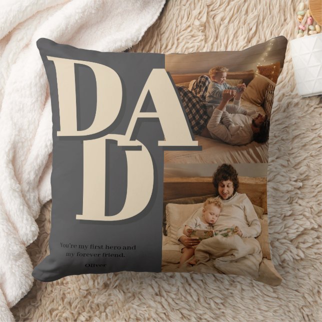 Custom Father's Day Photo Collage | DAD Letters -  Throw Pillow (Blanket)