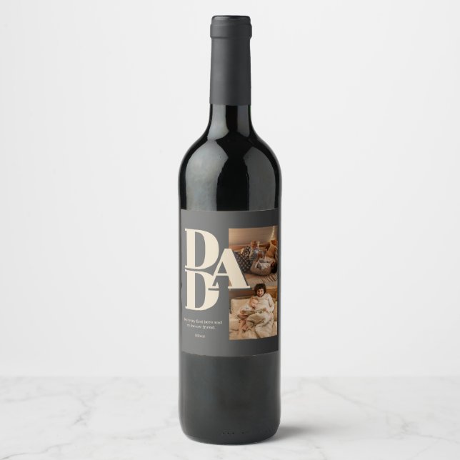 Custom Father's Day Photo Collage | DAD Letters -  Wine Label (Front)