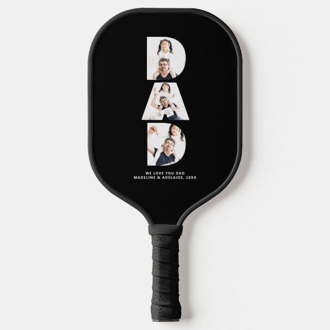 Custom Fathers Day Photo Collage Dad Personalized Pickleball Paddle (Front)