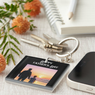 Custom Father's Day Sunset Silhouette Heart Design Keychain