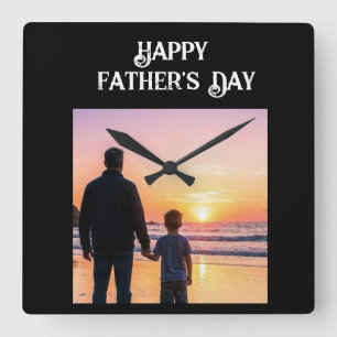 Custom Father's Day Sunset Silhouette Heart Design Square Wall Clock