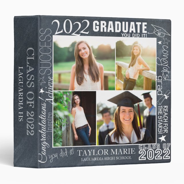 Custom Faux Chalk Graduation 2022 Photo Scrapbook Binder (Front/Spine)