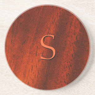 Custom Faux Cherry Wood Monogram Coaster