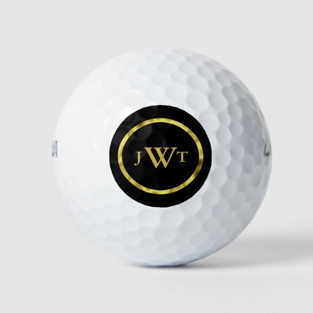 Custom Faux Gold Border and Monogram Golf Balls (Front)