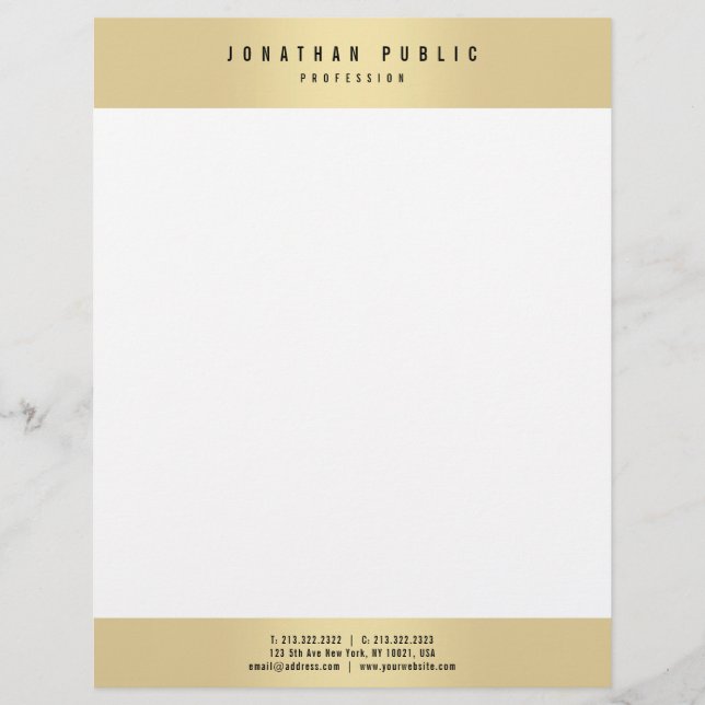 Custom Faux Gold Elegant Glamour Modern Template Letterhead (Front)