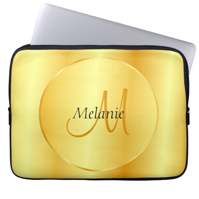 Custom Faux Gold Elegant Modern Monogram Template Laptop Sleeve (Front)