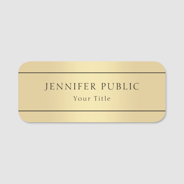 Custom Faux Gold Elegant Modern Template Name Tag (Front)