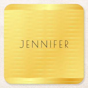 Custom Faux Gold Elegant Modern Template Square Paper Coaster