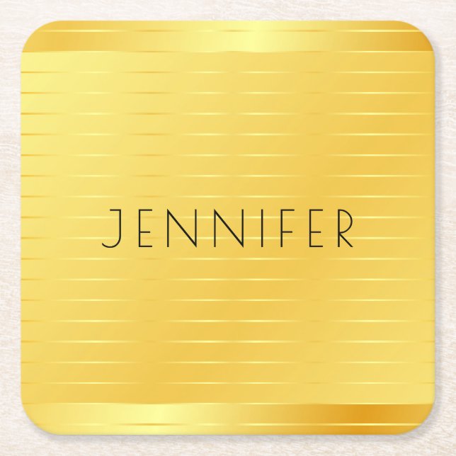 Custom Faux Gold Elegant Modern Template Square Paper Coaster (Front)