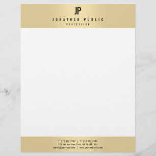 Custom Faux Gold Elegant Monogram Glamour Modern Letterhead