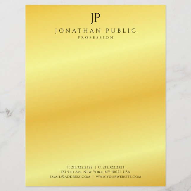 Custom Faux Gold Elegant Monogram Template Modern Letterhead (Front)