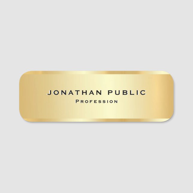 Custom Faux Gold Elegant Professional Template Name Tag (Front)