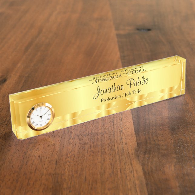 Custom Faux Gold Elegant Typed Script Template Nameplate (Side)