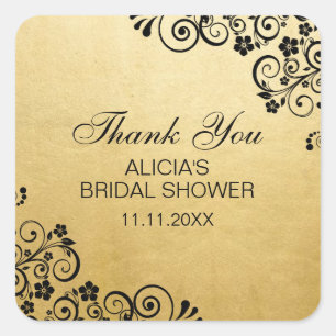Custom Faux Gold Foil Bridal Shower Thank You Square Sticker