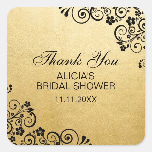 Custom Faux Gold Foil Bridal Shower Thank You Square Sticker (Front)