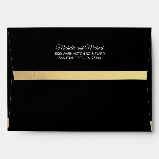 Custom Faux Gold Foil Insert BLACK Wedding Envelope (Back (Top Flap))