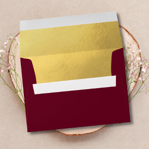 Custom Faux Gold Foil Insert BURGUNDY Red Wedding Envelope