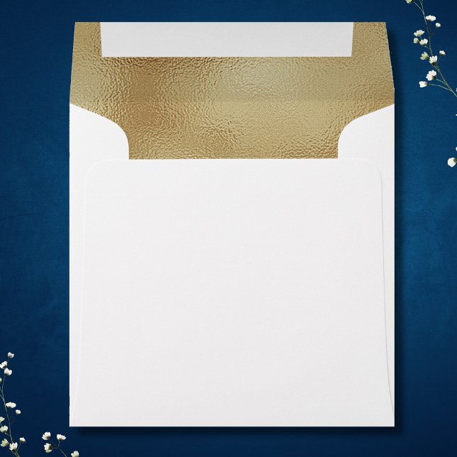 Custom Faux Gold Foil Insert White Square Wedding Envelope (Creator Uploaded)