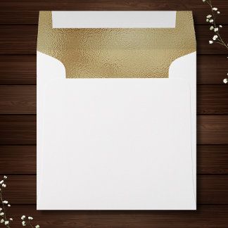 Custom Faux Gold Foil Insert White Square Wedding Envelope