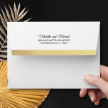 Custom Faux Gold Foil Insert White Wedding Envelope<br><div class="desc">To add an extra touch of class to your wedding invitations, send these elegant faux gold foil envelopes with option return of address at the back of envelope. Gold strips in front and back. COLOR: White - can be changed to any colour. Can be edited with your font and size....</div>