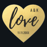 Custom Faux Gold Foil LOVE Script Black Wedding Heart Sticker<br><div class="desc">Need stickers / labels for your wedding guest favours or wedding envelope seals for your invitations? Elegant LOVE brush stroke with black monogram letters.  Custom templates stickers you can edit Names and date with any font,  size and colour.</div>