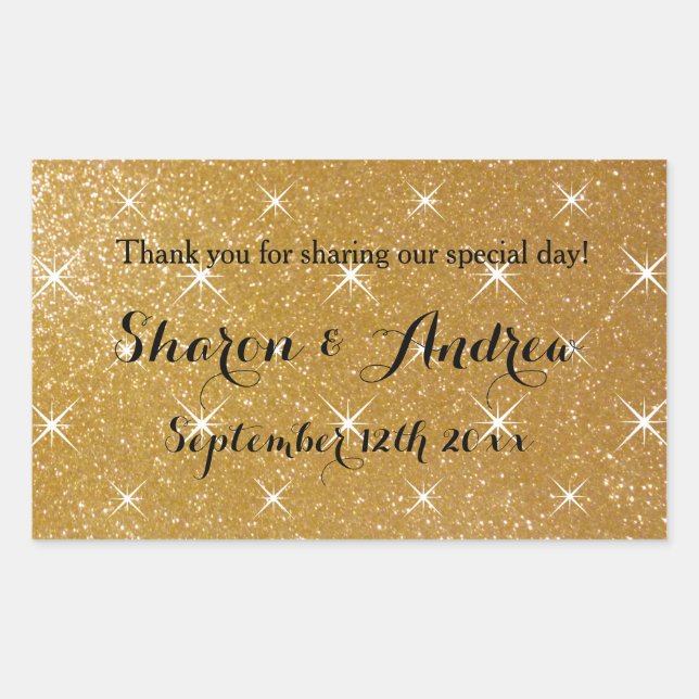 Custom faux gold glitter sparkly wedding stickers (Front)