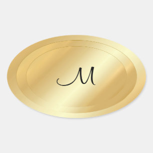 Custom Faux Gold Hand Script Monogram Template Oval Sticker