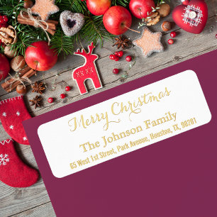 Custom Faux Gold Merry Christmas Return Address