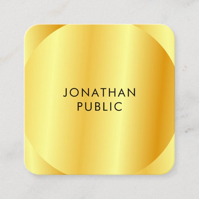 Custom Faux Gold Metallic Look Modern Template Square Business Card (Front)