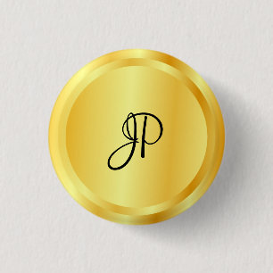 Custom Faux Gold Metallic Look Monogram Elegant 1 Inch Round Button
