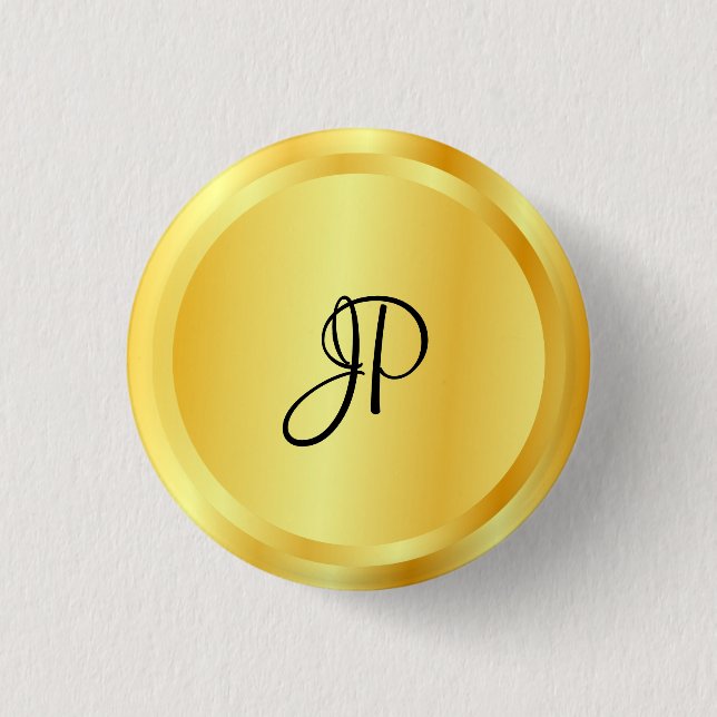 Custom Faux Gold Metallic Look Monogram Elegant 1 Inch Round Button (Front)