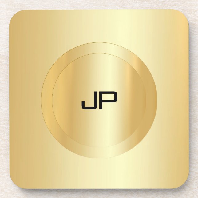 Custom Faux Gold Monogram Glam Template Coaster (Front)