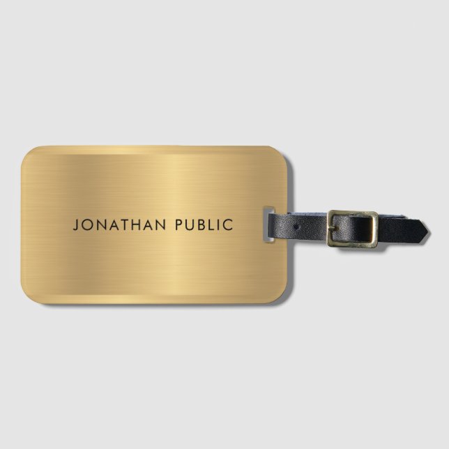 Custom Faux Gold Template Modern Elegant Trendy Luggage Tag (Front Horizontal)