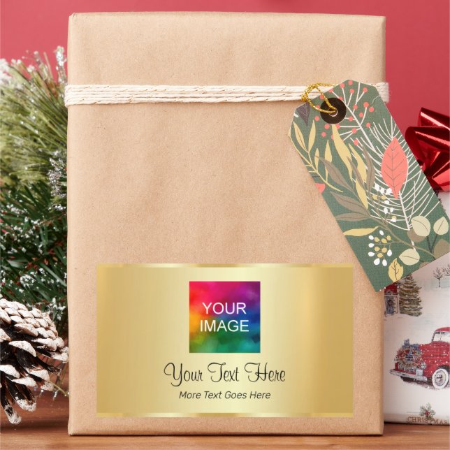 Custom Faux Gold Upload Your Photo Business Logo Sticker (Holiday)