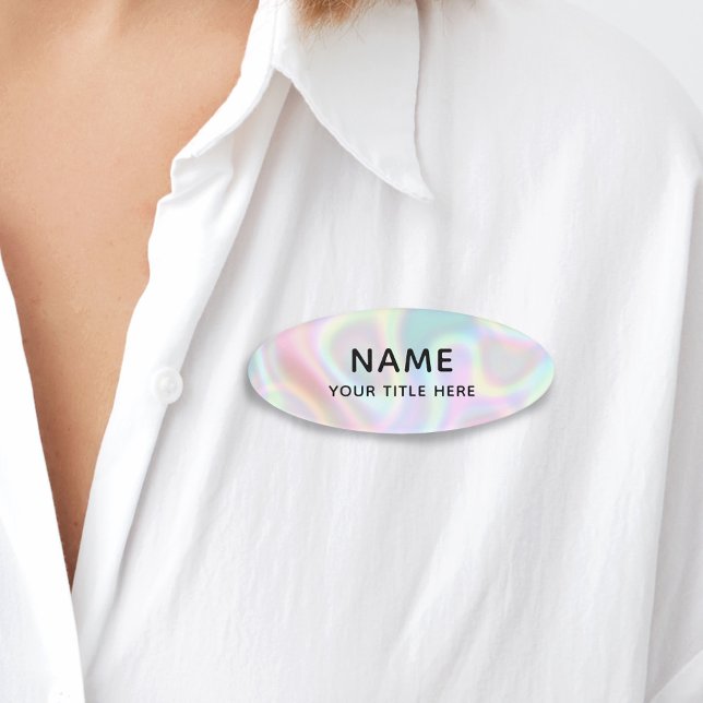 Custom Faux Holographic Simple Modern Title Name Tag (Creator Uploaded)
