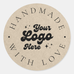 Custom Faux Kraft Business Logo Handmade With Love Classic Round Sticker