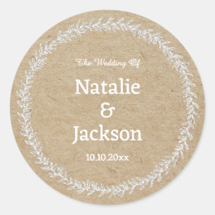 Custom Faux Kraft Whimsical Floral Border Classic Round Sticker