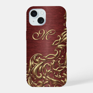 Custom Faux Shiny Gold Floral Swirl Pattern iPhone 15 Case