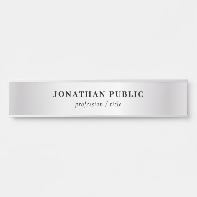 Custom Faux Silver Elegant Modern Template Long Door Sign (Front)