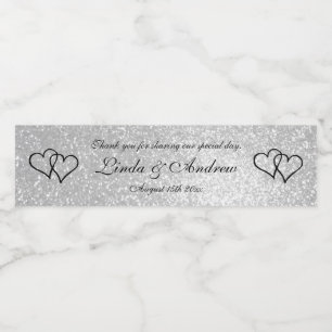 Custom faux silver glitter wedding party favour water bottle label