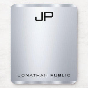 Custom Faux Silver Metallic Look Monogram Vertical Mouse Pad