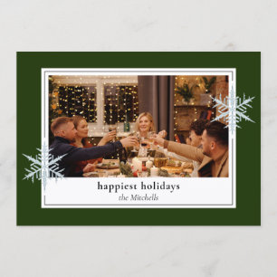 Custom Faux Silver Snowflakes On Dark Forest Green Holiday Card