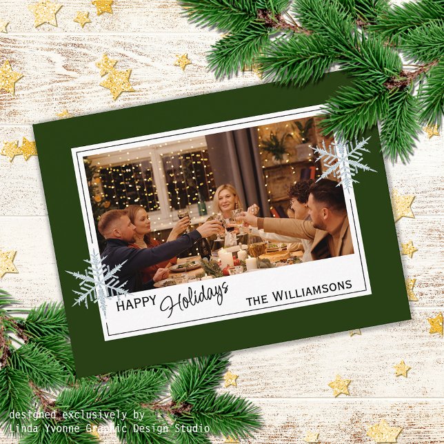 Custom Faux Silver Snowflakes On Dark Forest Green Postcard (Creator Uploaded)