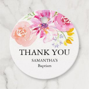 Custom Favour Tags Watercolor Flowers Baptism