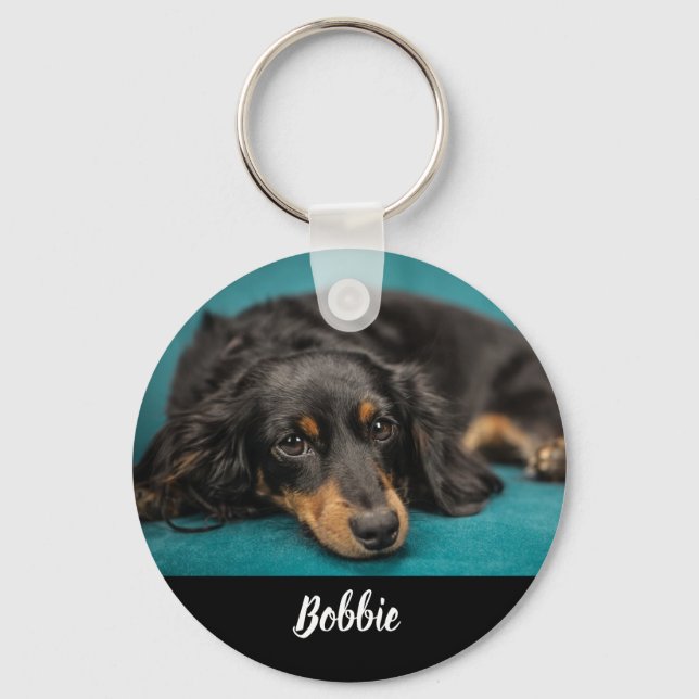 Custom favourite pet photo and text template, keychain (Front)