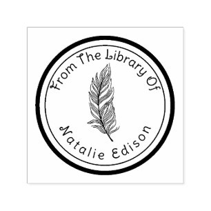 Custom Feather Design Self-Inking Library  Stamp